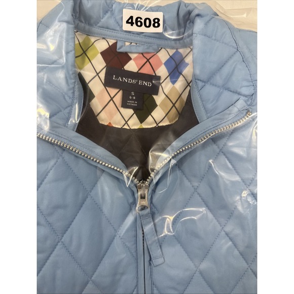VEST PUFFER Lands End  Women Small 6-8  FULL ZIP SNAP POCKETS LIGHT BLUE Quilted - Picture 7 of 7